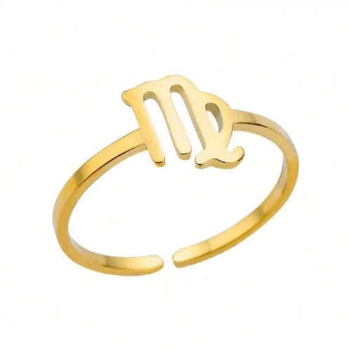 1pc 12 Zodiac Sign Ring, Unisex, 18K Gold Plated Stainless Steel Adjustable Open Ring, Fashion Jewelry Accessory, Birthday Gift