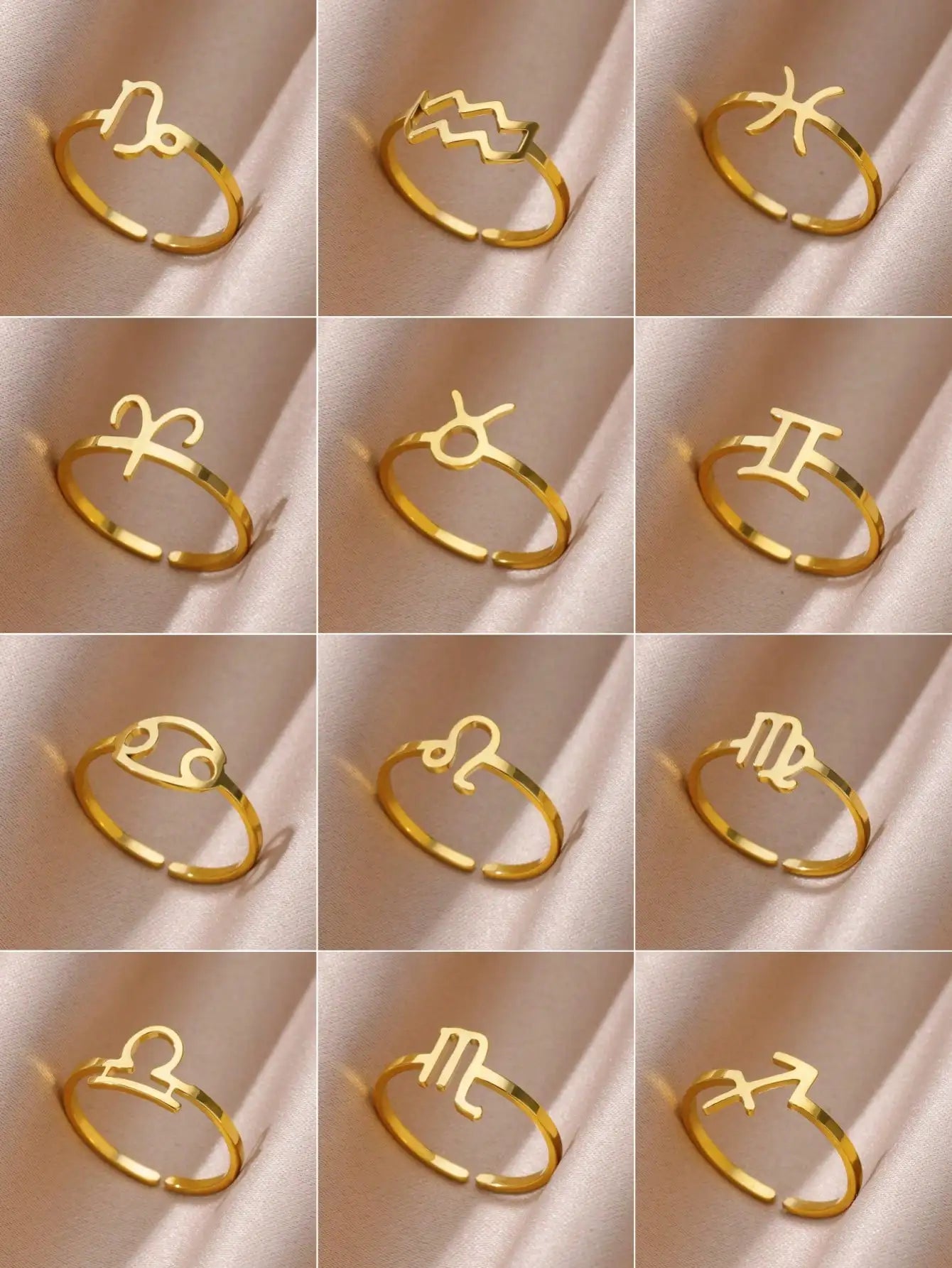1pc 12 Zodiac Sign Ring, Unisex, 18K Gold Plated Stainless Steel Adjustable Open Ring, Fashion Jewelry Accessory, Birthday Gift