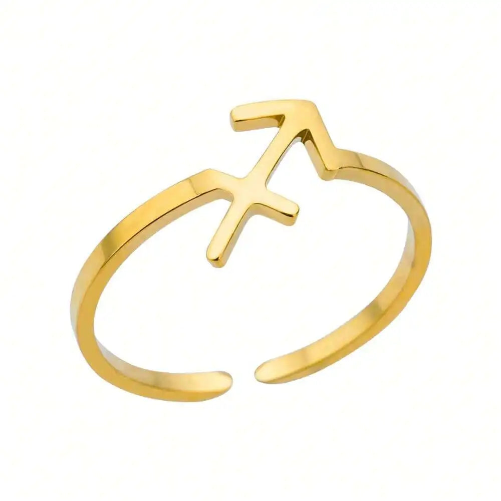 1pc 12 Zodiac Sign Ring, Unisex, 18K Gold Plated Stainless Steel Adjustable Open Ring, Fashion Jewelry Accessory, Birthday Gift