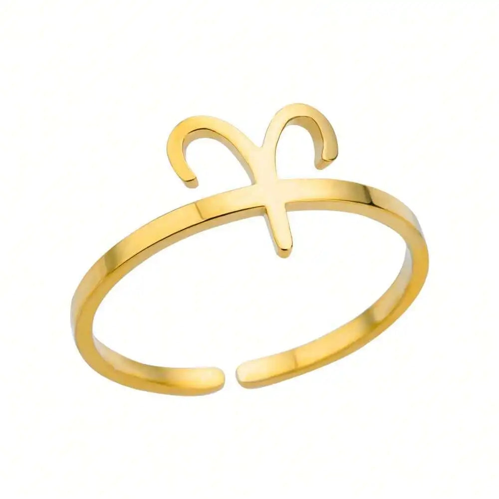 1pc 12 Zodiac Sign Ring, Unisex, 18K Gold Plated Stainless Steel Adjustable Open Ring, Fashion Jewelry Accessory, Birthday Gift