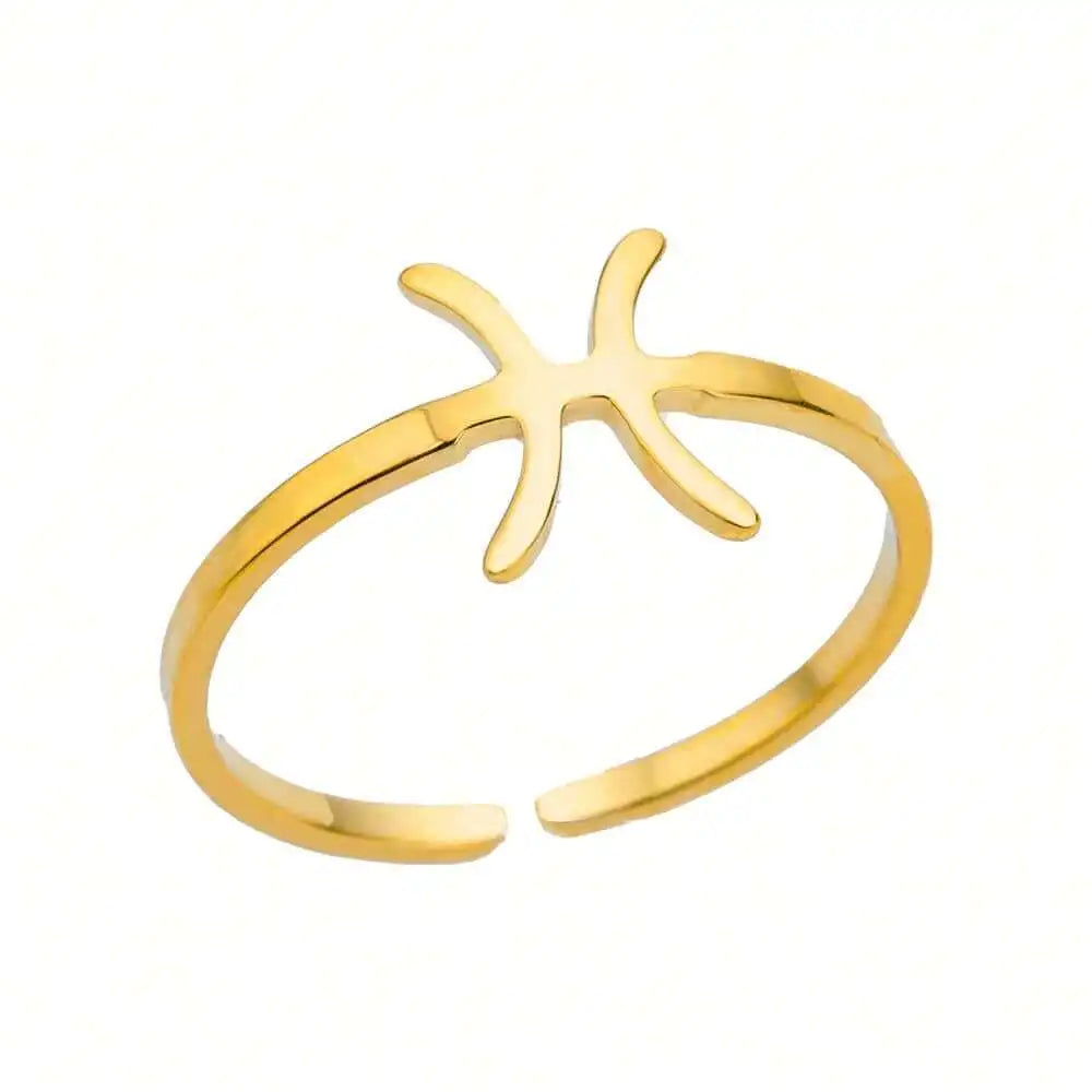 1pc 12 Zodiac Sign Ring, Unisex, 18K Gold Plated Stainless Steel Adjustable Open Ring, Fashion Jewelry Accessory, Birthday Gift