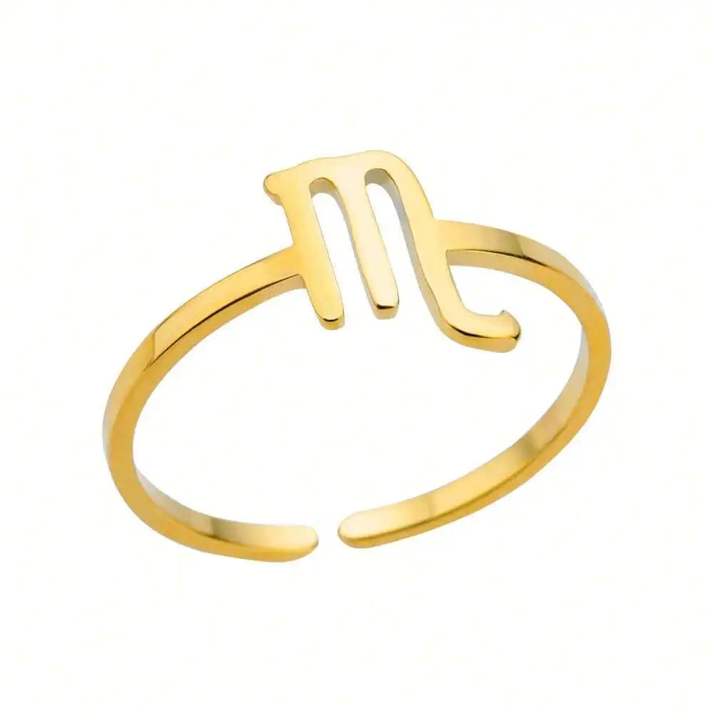 1pc 12 Zodiac Sign Ring, Unisex, 18K Gold Plated Stainless Steel Adjustable Open Ring, Fashion Jewelry Accessory, Birthday Gift